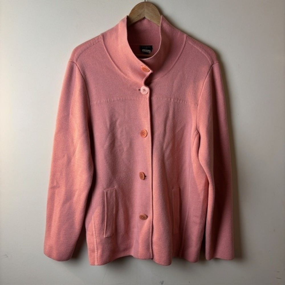 Womens 1X Talbots Merino Wool Cardigan Sweater Salmon Pink Soft Cozy Luxury